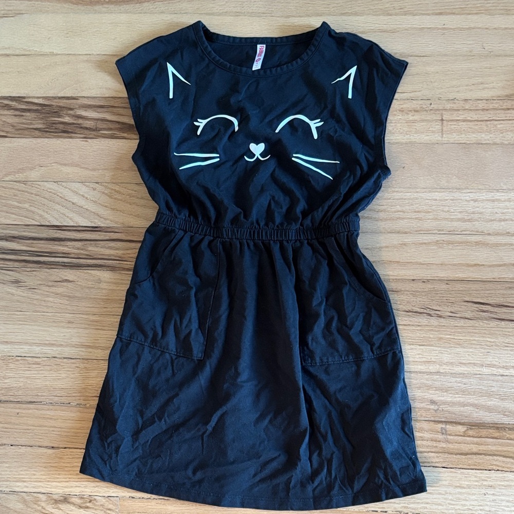 Black Cat Face Kids Dress with pockets!